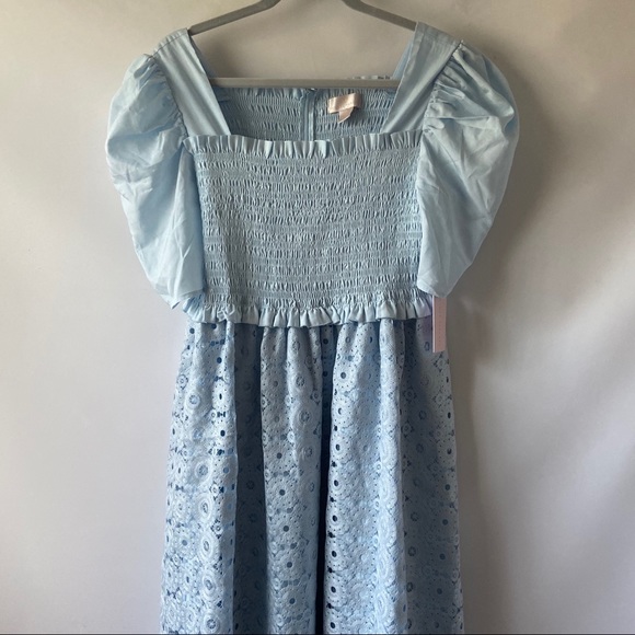 NEW Rachel Parcell Blue Smocked Lace Midi Dress - Picture 3 of 8